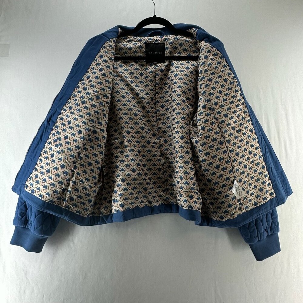 Talbots Quilted Bomber Jacket Womens XL Full Zip Pattern Lined Snap Pockets Blue - Picture 6 of 12